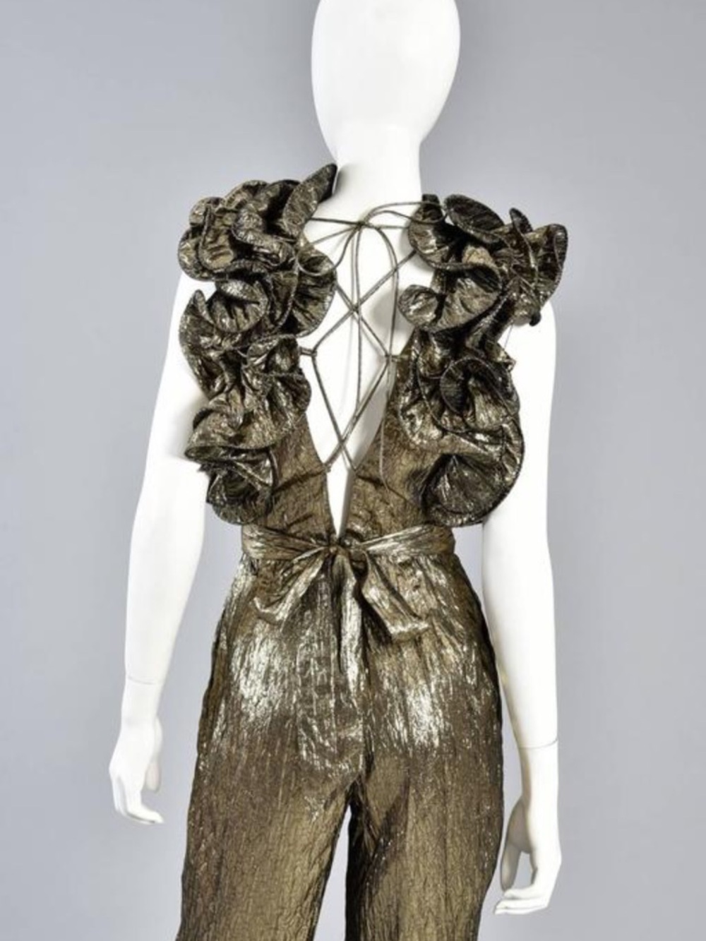 Vintage Metallic Ruffle-Back Jumpsuit in Bronze